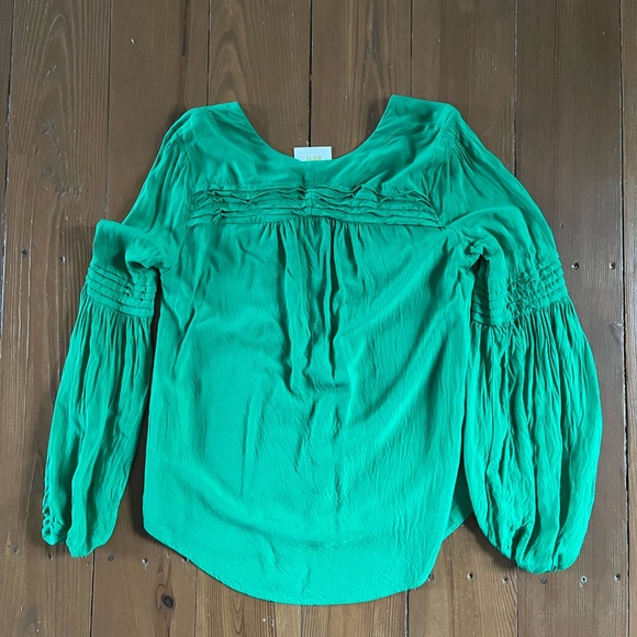 Maeve small kelly green long balloon sleeve blouse Anthropologie ceresco viscose - Picture 4 of 5